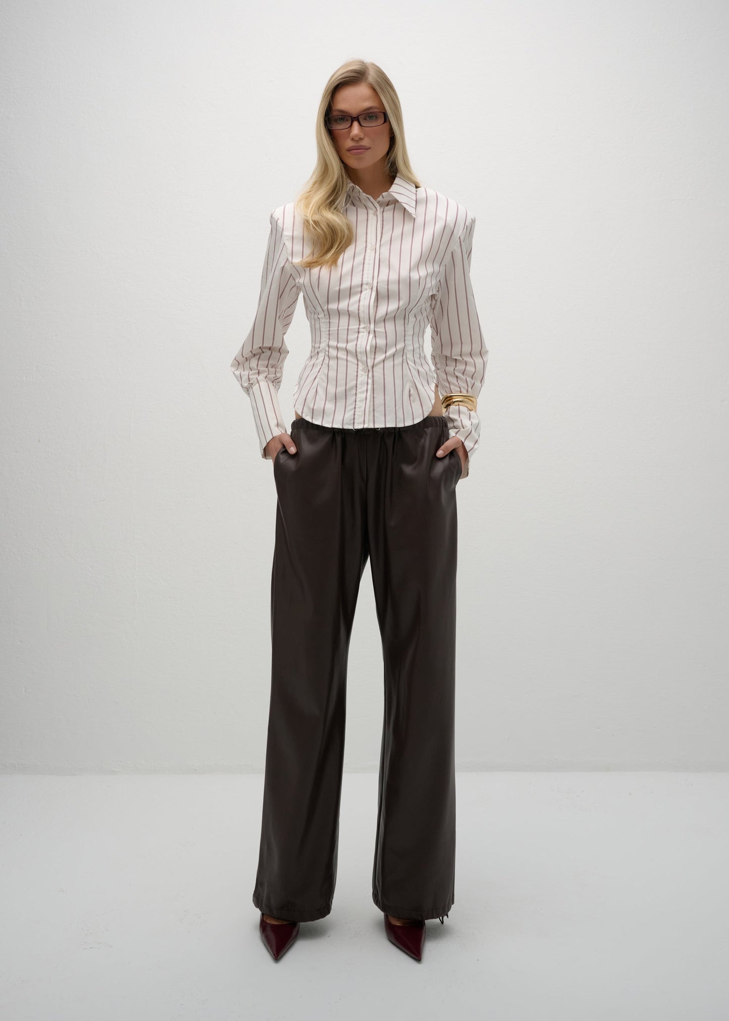 SPODNIE RONI FAUX LEATHER BROWN LECOLLET