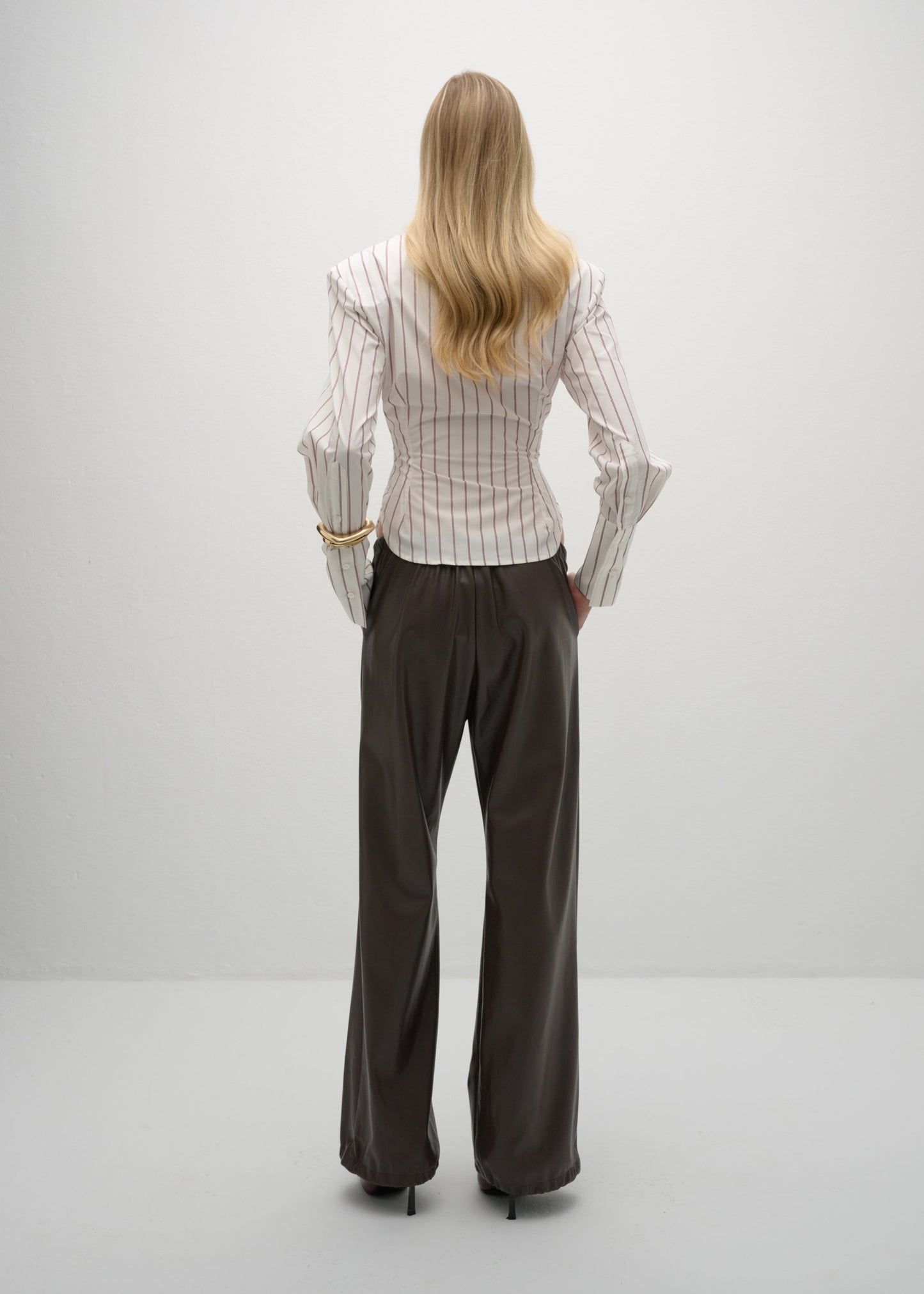 SPODNIE RONI FAUX LEATHER BROWN LECOLLET